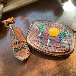 Vintage Tooled Leather Change Purse Shoe & Clutch Dominican Republic